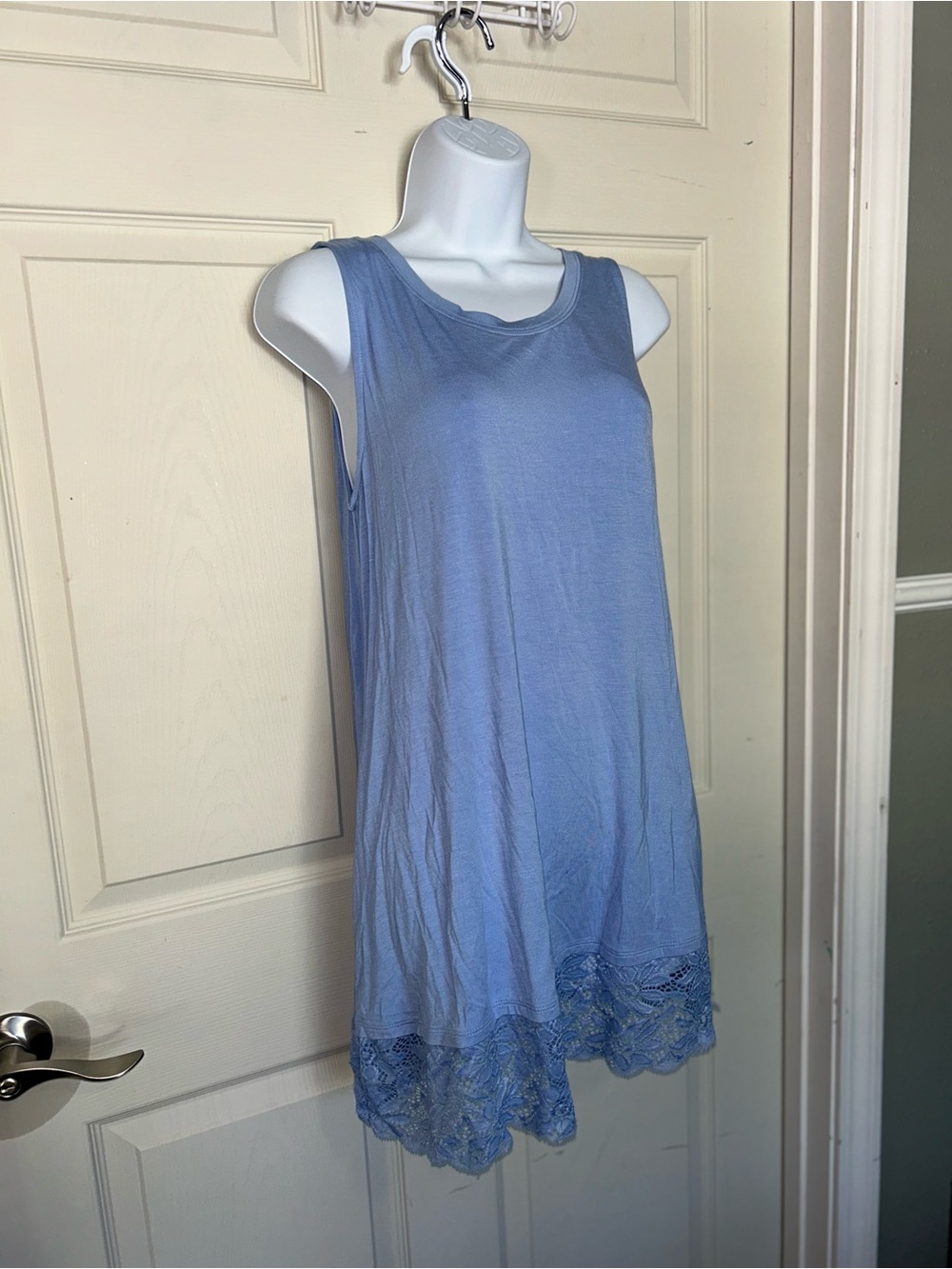 Zenana Outfitters Light Blue Sleeveless Lace-Hem Tunic